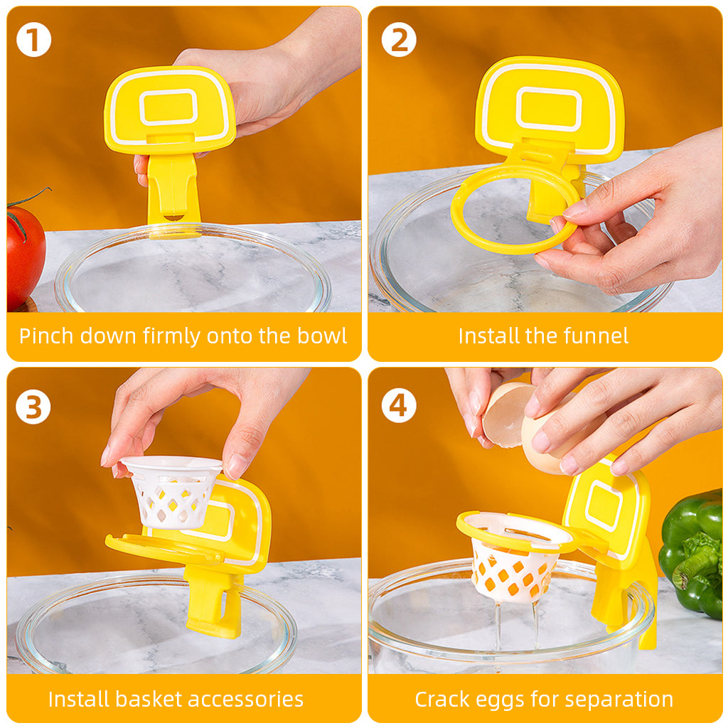 HASTHIP Kitchen Egg Yolk Separator Fun Basketball Hoop Designed Can Be Clip on Bowl Edge Kitchen Gadget Yolk Separator for Baking, Cooking HASTHIP Kitchen Egg Yolk Separator Fun Basketball Hoop Designed Can Be Clip on Bowl Edge Kitchen Gadget Yolk Separator for Baking, Cooking